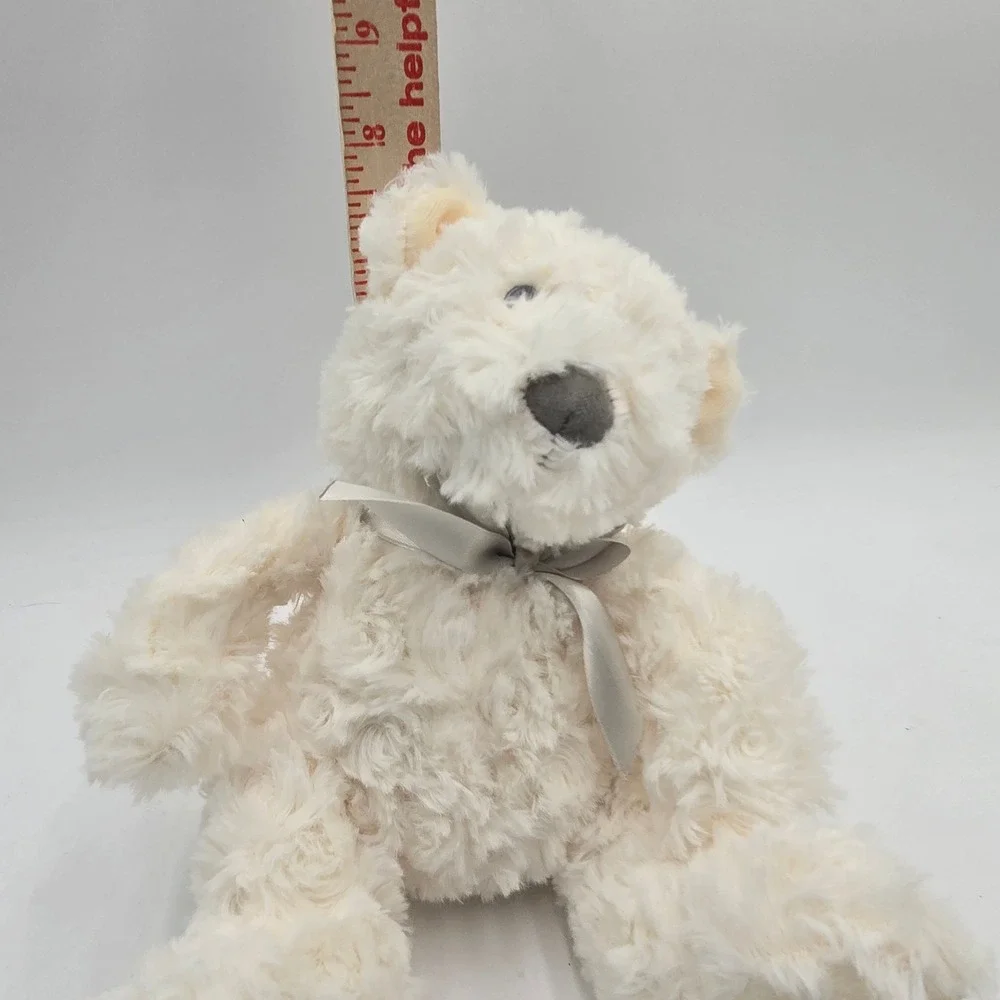 Demdaco White Plush Teddy Bear with Grey Cross Foot Baptism Christening Gift